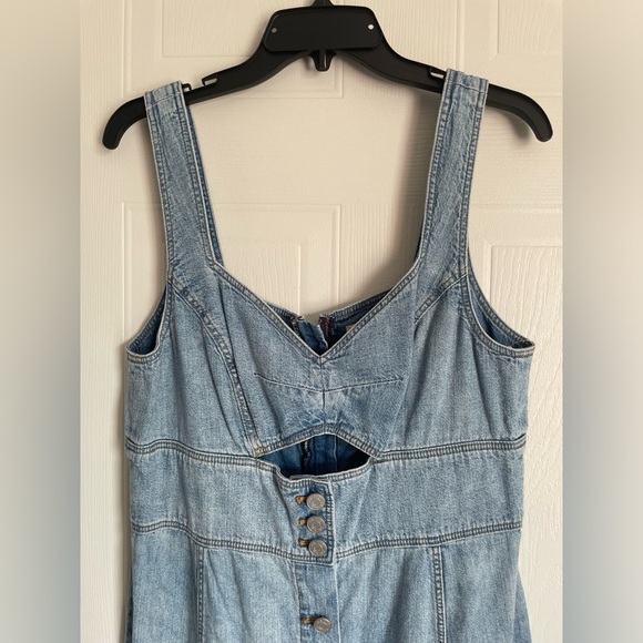 Rebecca Taylor Blue Denim Button Front Dress XL 90s Revival Cutout Waist Midi - Picture 3 of 14